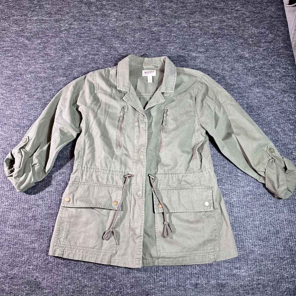Arizona Jean Co Womens XL Olive Green Utility Field Jacket Drawstring (D12)